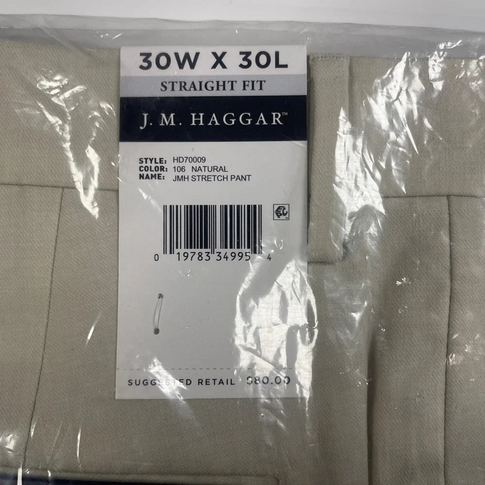J M Haggar Premium Dress Pants Men's 30W X 30L straight Fit Flex Waistband Khaki